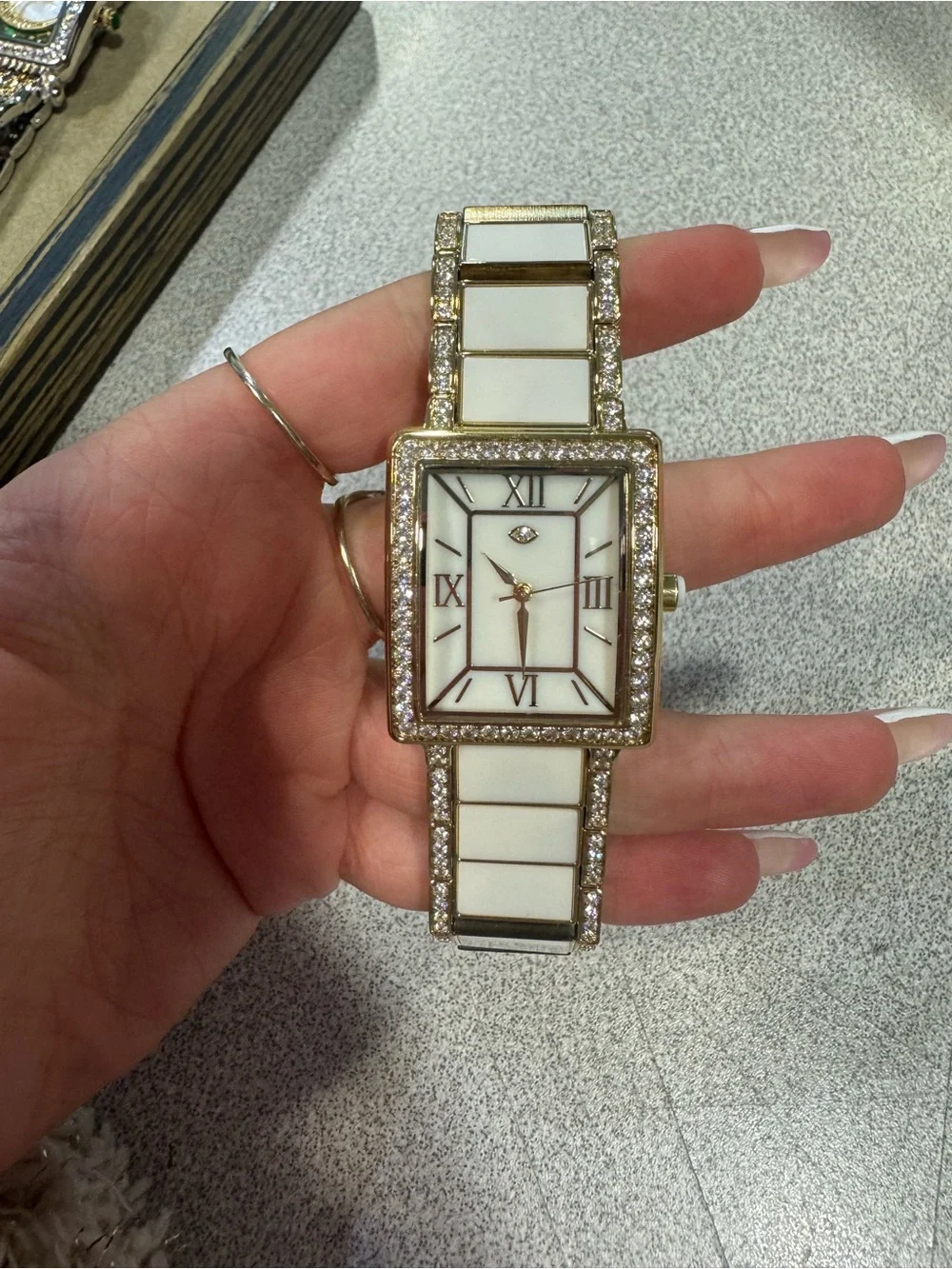 Rarities by Carol Brodie Goldtone Stainless Steel White Accent Bracelet Watch